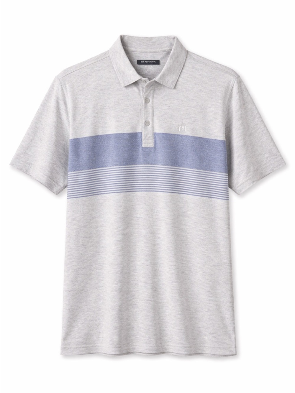 TravisMathew Polo Shirt XL Heather Gray Blue Stripe Golf Performance Stretch EUC